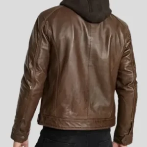 Classic Mens Brown Leather Hooded Jacket_1