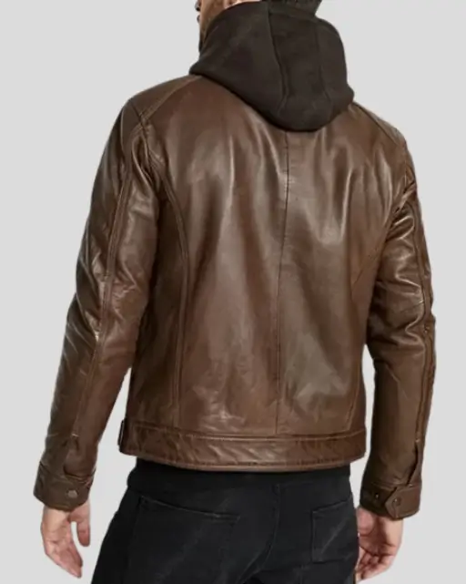 Classic Mens Brown Leather Hooded Jacket_1