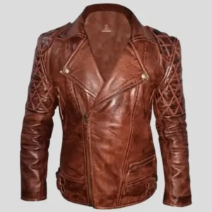 Mens Brown Diamond Quilted Vintage Leather Jacket