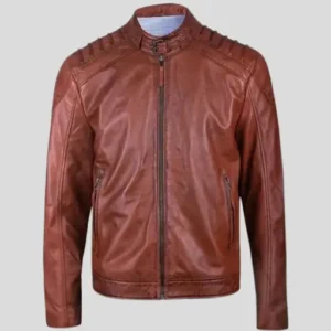 Men’s Brown Padded Leather Biker Jacket