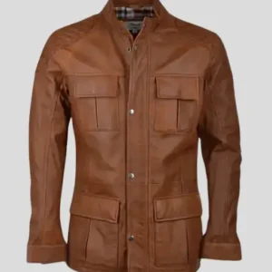 Mens Four Pockets Brown Leather Jacket