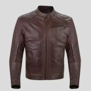 Men's Snap Tab Brown Biker Leather Jacket