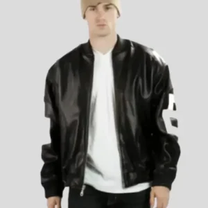 mens 8 Ball Black Bomber Leather Jacket