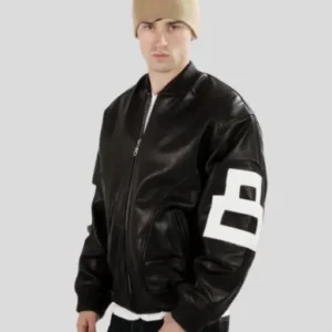 mens 8 Ball Black Bomber Leather Jacket_2