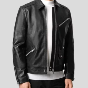 mens black leather biker jacket