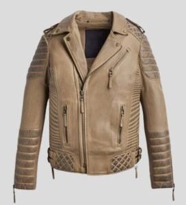 Desert Brown Waxed Biker Leather Jacket