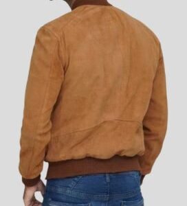 Men Light Brown Suede Bomber Jacket_1