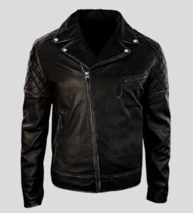 Mens Black Distressed Leather Biker Jacket