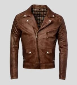 Mens Brown Leather Moto Jacket