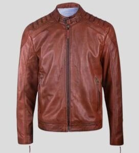 Mens Brown Leather Padded Biker Jacket