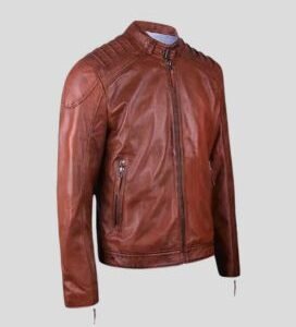 Mens Brown Leather Padded Biker Jacket_1