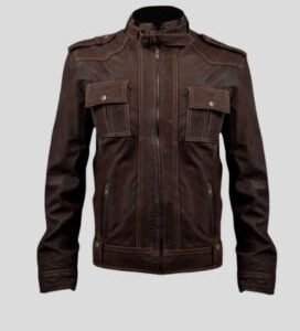 Mens Brown Slim Fit Leather Moto Jacket