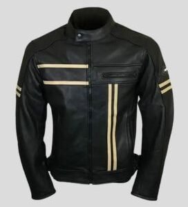 Mens Cafe Racer Retro Black Biker leather Jacket