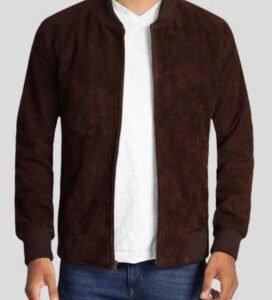 Mens Dark Brown Suede Bomber Jacket