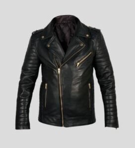 Mens Quilted Black Leather Moto Jacket