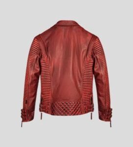 Mens Red Waxed Biker Leather Jacket_1