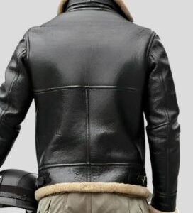 Mens Winter Motorcycle Shearling Fur Leather Jacket_1